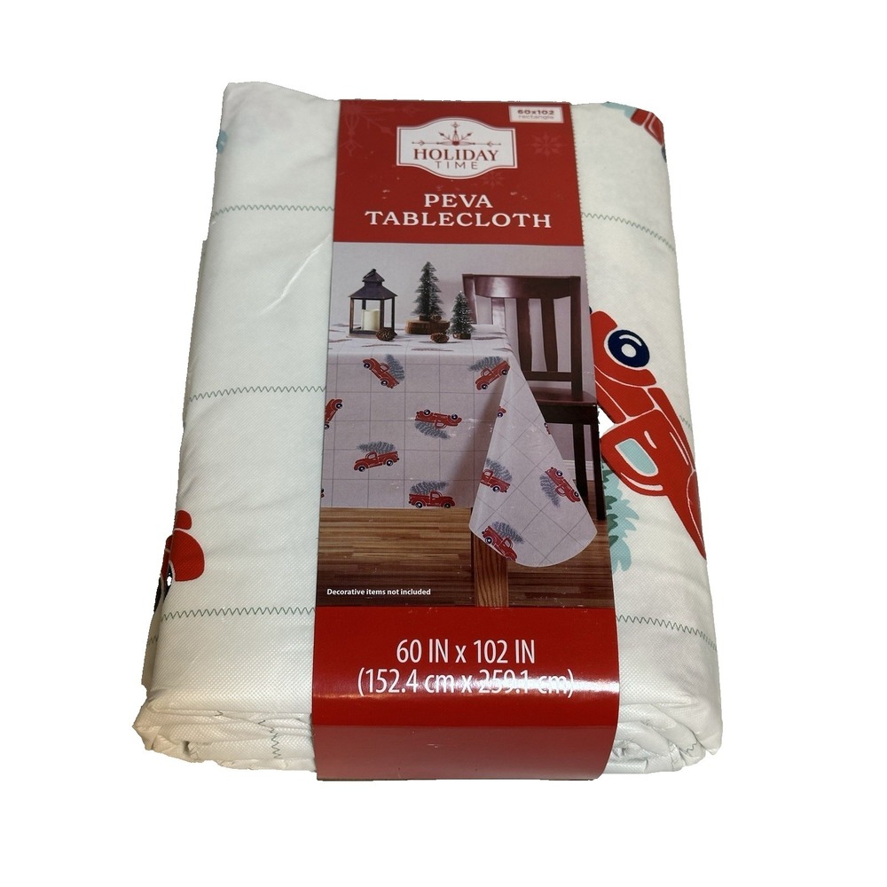 HOLIDAY TIME peva plastic tablecloth‎ RECTANGLE 60 IN X 102 IN christmas truck